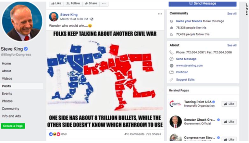 Illustration for article titled Rep. Steve King Posts Racist Meme On Facebook. No One Is Shocked